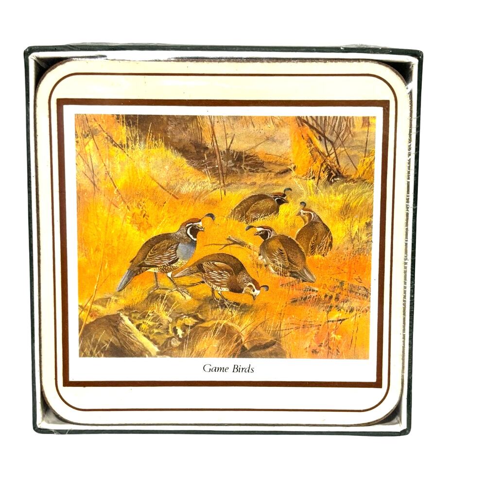 Game Birds square decorative cork coasters NEW boxed set yellow brown pheasants